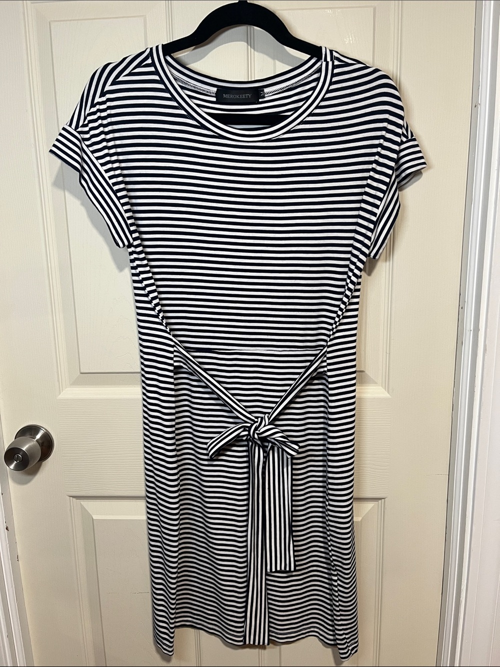 Blue & White Striped Tie-Front Dress by Merokeety